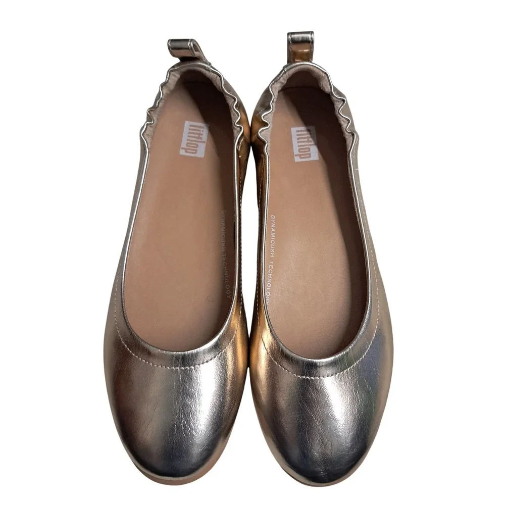 FitFlop Allegro Ballet Flats Womens 6.5 Rose Gold Metallic Leather Slip On